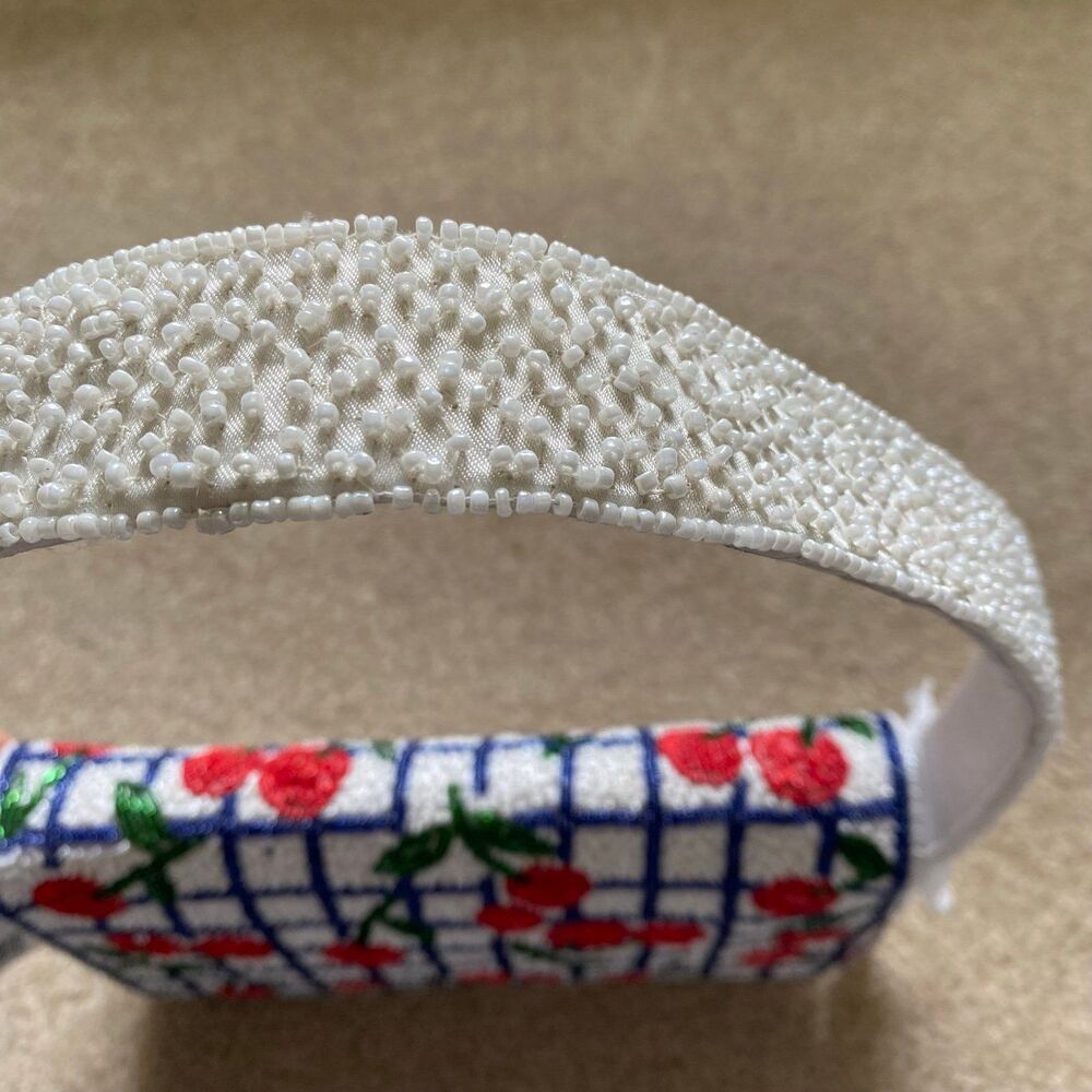 Viral Cherry Beaded Shoulder Bag NWT Navy White Red Green Summer Purse Vacation - Picture 12 of 12